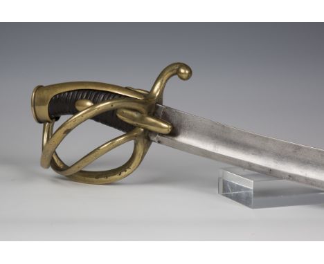 A French AN XI cavalry trooper's sabre with curved single-edged fullered blade, blade length 87.5cm, brass triple-bar hilt an