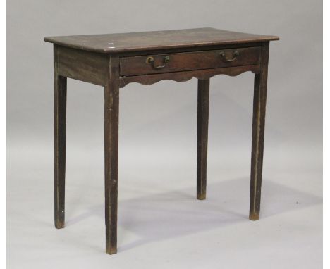 A 19th century oak side table, fitted with a single drawer, on tapering block legs, height 70cm, width 84cm, depth 43cm, toge