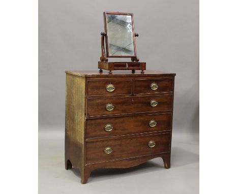 A George III mahogany and crossbanded chest, fitted with two short and three long drawers, on bracket feet, height 104cm, wid