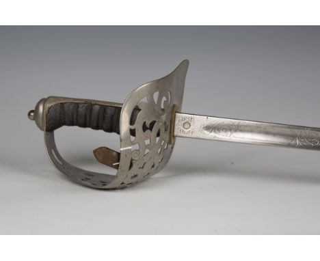 A Victorian 1895 pattern officer's dress sword by E. Thurkle, Soho, London, with dumbbell-section blade, blade length 82cm, n