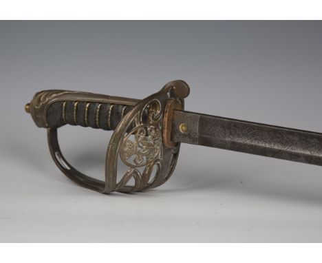 A Victorian 1845 pattern infantry officer's sword by Hobson &amp; Sons with single-edged fullered blade, blade length 84cm, d