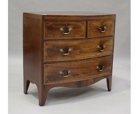 A Victorian mahogany bowfront chest, crossbanded in satinwood, fitted with two short and two long drawers, on bracket feet, h