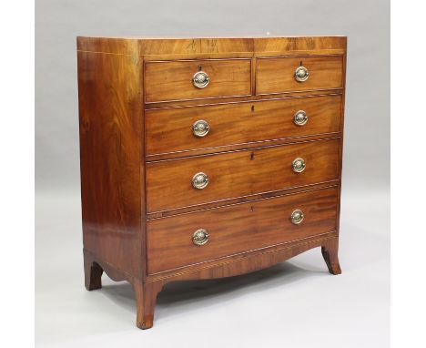 A George III mahogany chest of two short and three long drawers, on splayed bracket feet, height 111cm, width 107cm, depth 50