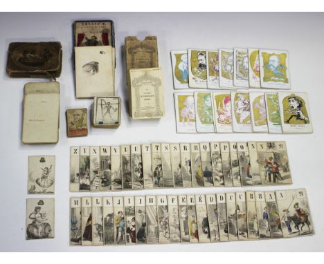 A collection of mainly 19th century playing cards and games, including 'Sallis's Illustrated Game of Dr Busby' original box c