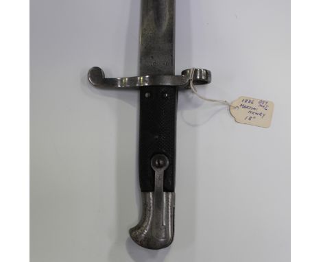 An 1887 pattern Martini-Henry MkI sword bayonet, blade length 46.5cm, with chequered leather grip and steel mounted leather s