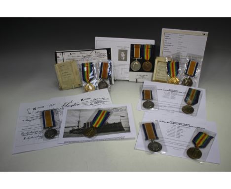 Six 1914-18 British War Medal and Victory Medal pairs to 'K. 30036 C.W.T.Gosden. Sto.1 R.N.', with the original box, 'K.47438