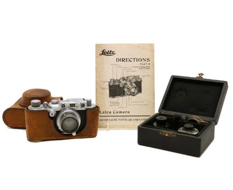 A Leica IIIA Rangefinder cameraBody Nr. 232107 1936-37, in a pig skin leather carry caseLeitz Summar 5cm F=2 collapsible lens