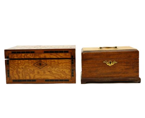 A Victorian ash and specimen wood parquetry box,circa 1860, the interior with pull out tray,29.5cm wide19cm deep14.5cm highto