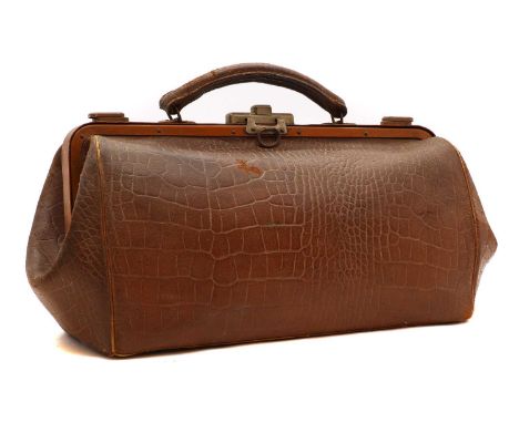 A small vintage leather 'Gladstone' bag,'Crocodile skin',40cm wideCondition ReportHeavily worn in average condition.