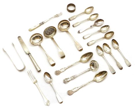 A collection of silver flatware,to include two George III ladles, London 1819, a pair of dessert spoons, marked Sterling, a s