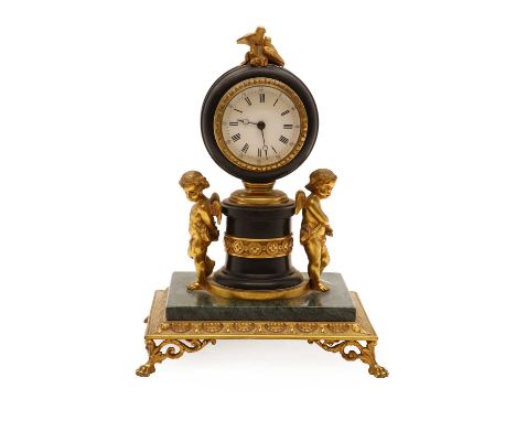 A French timepiece,late 19th century, with a single train movement, the enamel dial with Roman numerals, surmounted by a putt