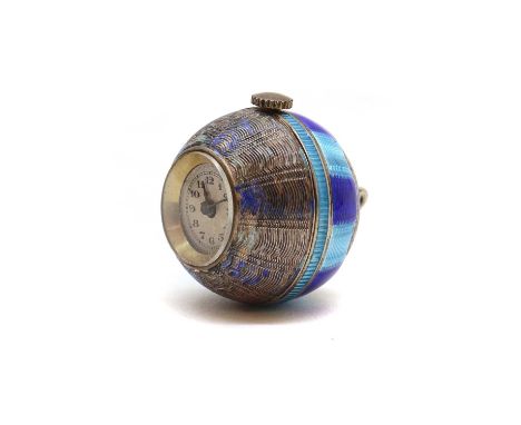 A Swiss Argent Dore silver and enamel watch,of globe form, with dark and light blue guilloche enamel, 2.7cm highCondition Rep