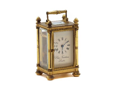 A small Charles Frodsham carriage timepiece,with a single train movement, the white enamel dial with Roman numerals, marked '