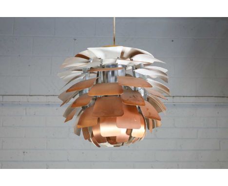 A Danish copper finish 'Artichoke' pendant light, 1970s, after the original design by Poul Henningsen, with cream enamelled b