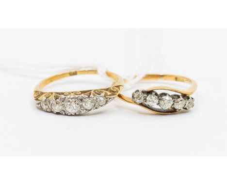 A Victorian five stone diamond and 18ct gold ring, the boat shaped setting with five graduated old cut diamonds, diamond weig