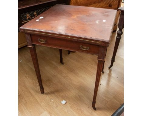 Edwardian envelope card table, with green felt internal top, mahogany with tapered legs