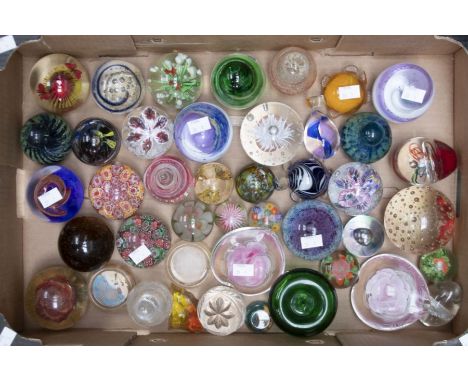 Two Caithness paperweights - Fountain and Moon Crystal together with a collection of various glass and resin paperweights, ab