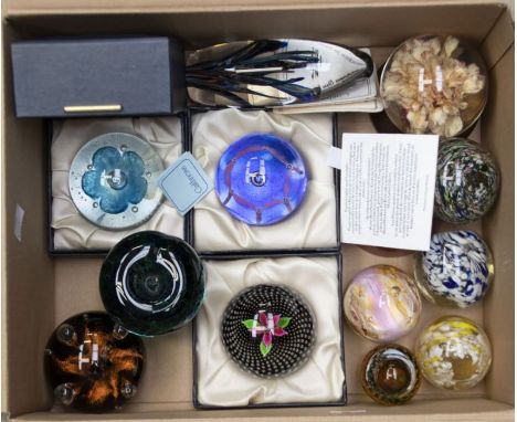 A collection of paperweights including Caithness, Strathearn, Welsh shell art, some boxed (12)