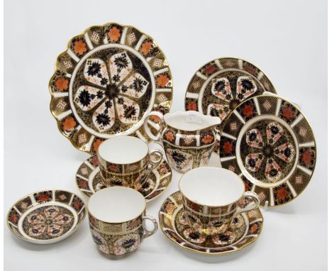 Six Royal Crown Derby 1128 pattern cups and saucers, a tea cup and saucer, six side plates (1 second); milk jug, pin dish, wa
