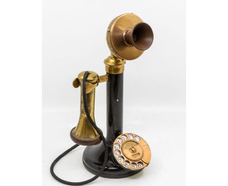 1920s - 30s S.B and Co brass candlestick phone with blackened body unconverted PAT No. 14614/13.