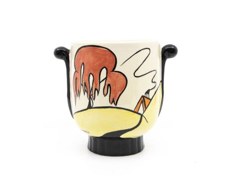 Lorna Bailey two handled planter in 'The Dingle Porthill' design. Height approx 15cm. Lorna Bailey signature to the base plus