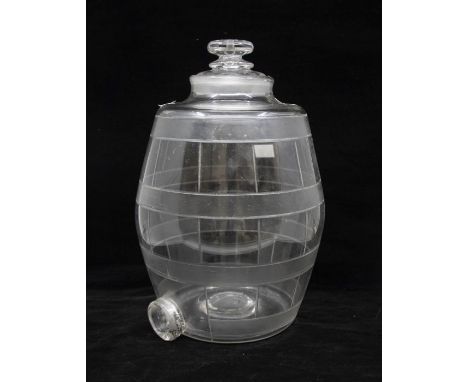 A Victorian style gilt metal and stained glass hall lantern, chains missing together with a large glass barrel and cover (2)&