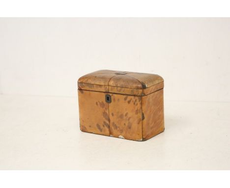 A George IV&nbsp;satinwood tea caddy, the slightly domed hinged cover set with silver plaque, with silver banding, approx 12c