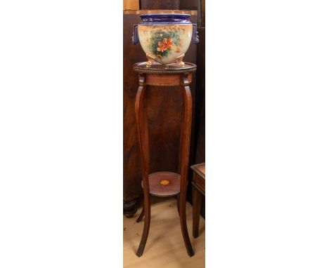 Edwardian mahogany plant stand with Edwardian planter, (2)