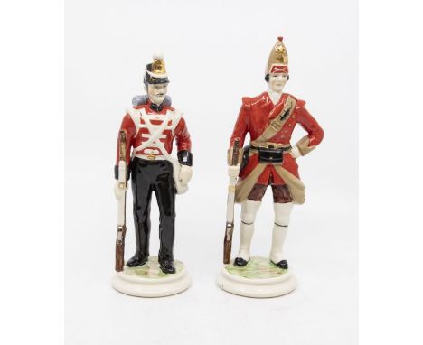 Two ceramic models of Militaria figures to include - one modelled as an 1815 Light Infantryman and the other 27th Foot 1760 (