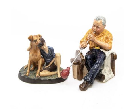A Royal Doulton figural group entitled: Buddies HN2546 together with a ceramic model of a Glass Blower, unmarked (2)&nbsp;