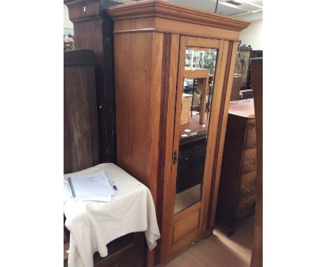 Satin wood Edwardian single wardrobe with mirror
