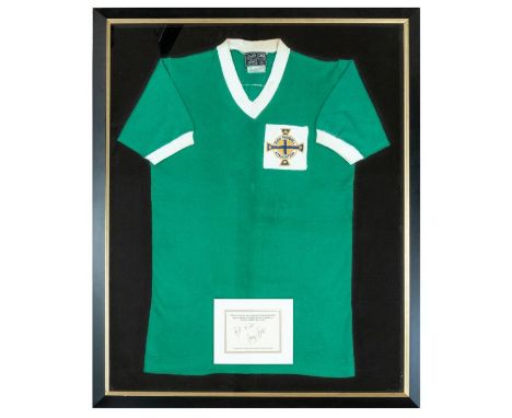 George Best: A George Best, matchworn, Northern Ireland green, v-neck home shirt, worn for the Northern Ireland v. England, O