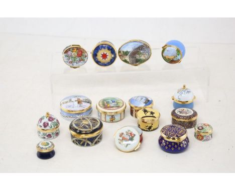 A collection of enamel snuff and patch boxes to include: Halcyon Days - Winnie the Pooh limited edition no: 1947/3500 and Win