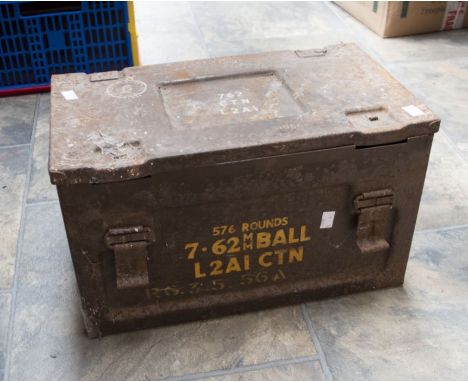 A 1956 ammo metal box with vintage tools