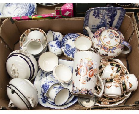 Victorian blue and white tea wares with early 20th century tea wares including water jug and teapot masons style.