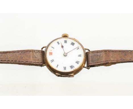 An early 20th century watch, round white enamel dial with numeral markers, case approx. 25mm, case back monogrammed C.B 1915,