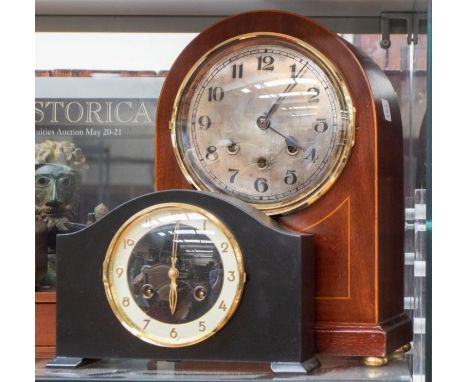 An Edwardian mahogany bracket clock, eight day movement, Westminster chime, spring driven, silvered dial, with Arabic numeral