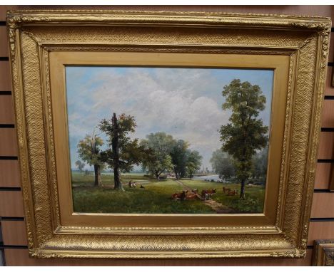 19th Century English School oil painting of a country scene, in gilt frame, signed and dated to reverse, large scale