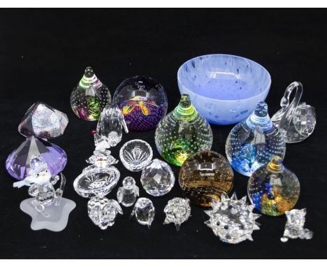 A group of glass to include: six Caithness "Celebrity" paperweights, various sizes and a Caithness blue bowl together with a 