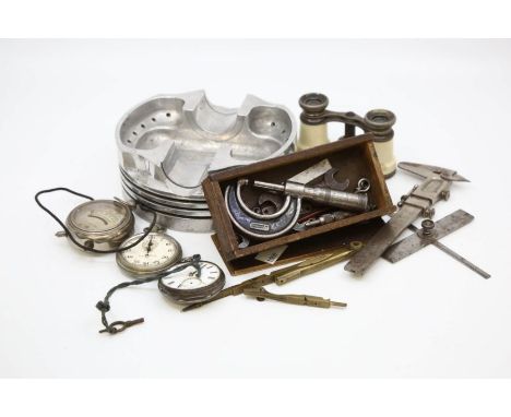A collection of items to include; Rolls Royce stop watch, silver, early 20th Century pocket watch; part of a plain engine con