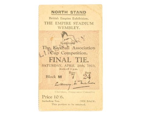 F.A. Cup: A 1923 F.A. Cup Final Ticket, Bolton Wanderers v. West Ham United, 28th April 1923, North Stand, Block M, Row 7, Se