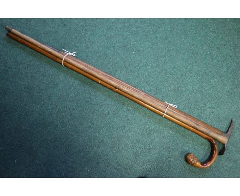 Walking stick, the shaft with carved snake decoration, Alpine style walking stick/axe, walking stick with tapering shaft (3)