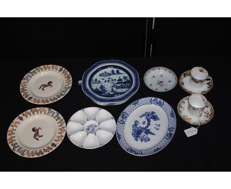 19th Century Chinese porcelain warming dish, together with a 19th Century porcelain dish and further porcelain, (qty)