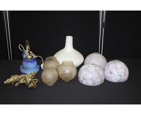 Glass lamp shades, brass light fittings etc. (qty)