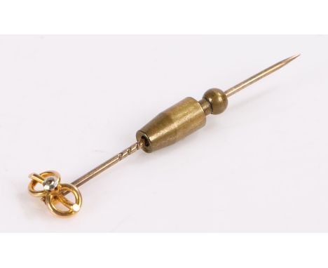 15 carat gold diamond set stick pin, with a loop design and central design