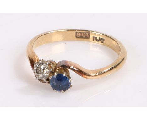 9 carat gold ring, set with a sapphire and stone, ring size K