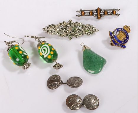 Jewellery, to include a pair of earrings, a tigers eye set brooch, a pair of cufflinks, a pendant, a brooch and a Army Ordnan