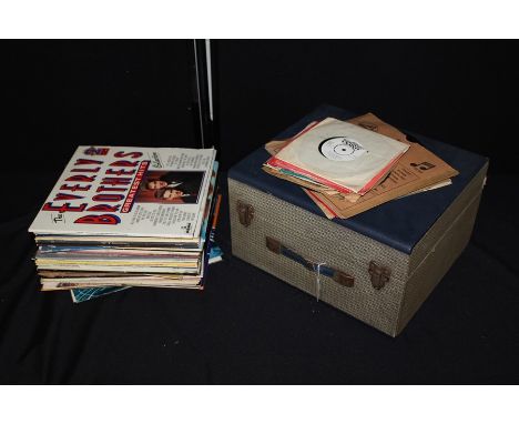 Case of mixed LPs in record player case (qty)