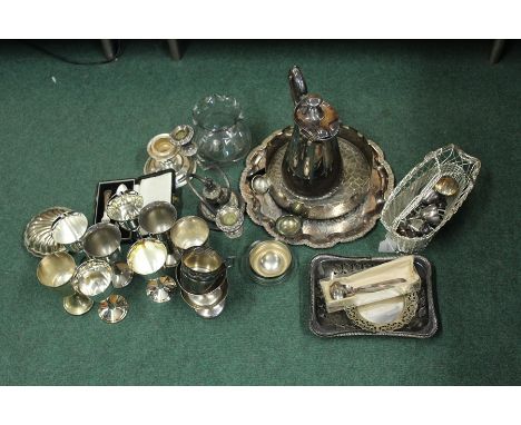 Silver plated wares, to include a basket, a set of goblets, a candlestick, tray, etc, (qty)