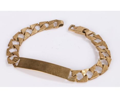 9 carat gold identity bracelet, with a plain panel and linked bracelet, 8.4 grams, 19.5cm long